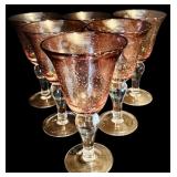FR - Set of 6 Hand Blown Purple Art Glass 8 inch Wine Glasses