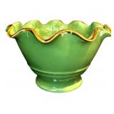LR - Large Green Crate & Barrel Bowl with Ruffled Edge, 12 Inch