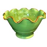 LR - Large Green Crate & Barrel Bowl with Ruffled Edge, 12 Inch