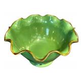 LR - Large Green Crate & Barrel Bowl with Ruffled Edge, 12 Inch