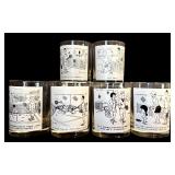 FR - Set of 6 Vintage Bill Davey Tennis Cartoon Glasses