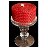 LR - Set of 2 Tall Swirl Glass Candle Holders and 1 Mini Glass Holder with Red Candle