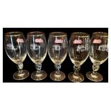 FR - Set of 5 Stella Artois Gold Rim 7.5-Inch Beer Chalice Glasses