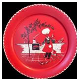 SR - Vintage 19 Inch Red Metal Serving Tray with Chef and BBQ Design