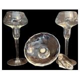LR - Vintage Glass Stemware Pair and Faceted Pedestal Candleholder Set