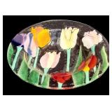 LR - Vintage Wm McGrath Fused Art Glass Bowl with Colorful Tulip Design