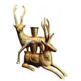 FR - Set of 2 Brass Reindeer Candle Holders, 8 Inches Tall