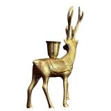 FR - Set of 2 Brass Reindeer Candle Holders, 8 Inches Tall