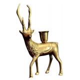 FR - Set of 2 Brass Reindeer Candle Holders, 8 Inches Tall