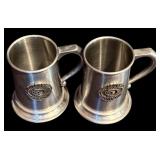 FR - Set of 2 1972 Century Club Pewter Mugs and 4 Etched Glasses with Pewter Base