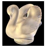 LR - Lalique France Frosted Crystal Swan Figurin