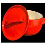 K - Vintage Dansk Red Enamel Cast Iron Pot with Lid