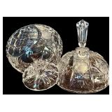 FR - Set of 5 Cut Crystal Decorative Pieces Including Footed Jar, Jars, Bell, and Basket