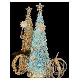 LL - Set of 2 Icy Craft Lighted Acrylic Christmas Trees and 2 Ornament Decor Pieces
