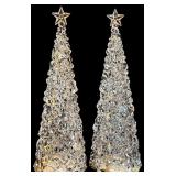 LL - Set of 2 Icy Craft Lighted Acrylic Christmas Trees and 2 Ornament Decor Pieces