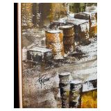 LL - Lou Roman Framed Original Harbor Scene Watercolor Painting