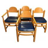 LL - Set of 4 Shafer Vintage Wood Chairs with Blue Seats, 2 with Arms