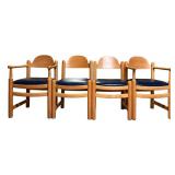 LL - Set of 4 Shafer Vintage Wood Chairs with Blue Seats, 2 with Arms