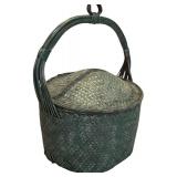 LL - Large Vintage Woven Basket with Lid and Handle 30" Tall