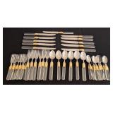 K - Vintage Laslo for Mikasa Flatware Set with Gold Accents, Service for 12