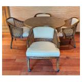 LL - Wooden Vintage Dining Set / Game Table Set with 4 Cane-Back Rolling Chairs and 42 Inch Round Table