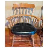 LL - Pair of S. Bent & Bros Colonial Windsor Arm Chairs with Black Cushions