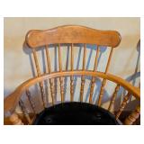 LL - Pair of S. Bent & Bros Colonial Windsor Arm Chairs with Black Cushions