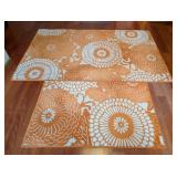 LL - Pair of Pottery Barn Kaley Wool Rugs 5x8 and 3x5 Floral Orange