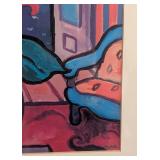 ML - Framed Floral Artwork with Mediterranean View Signed White