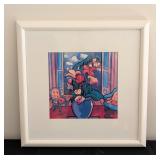 ML - Framed Floral Artwork with Mediterranean View Signed White