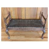 UL - Vintage Wooden Bench with Woven Seat and Turned Arms