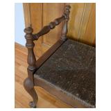 UL - Vintage Wooden Bench with Woven Seat and Turned Arms