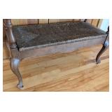 UL - Vintage Wooden Bench with Woven Seat and Turned Arms