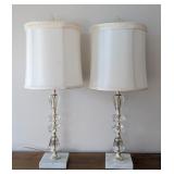 UL - Pair of 25-Inch Crystal Table Lamps with Marble Bases