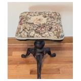UL - Vintage Needlepoint Piano Stool with Cast Iron Base