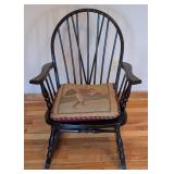 UL - Black Wooden Vintage Windsor Rocking Chair with Golf Motif Cushion