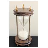 ML - Vintage Wooden Hourglass with Brass Accents, 10 Inch