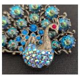 DR - Weiss Peacock Brooch with Blue Rhinestones