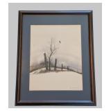 UL - Framed Hultgren Watercolor Painting with Winter Landscape