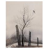 UL - Framed Hultgren Watercolor Painting with Winter Landscape