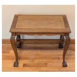 UL - Vintage Wood and Cane Side Table with Claw Feet