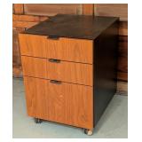 G - Wood and Metal 3-Drawer Office File Cabinet on Casters