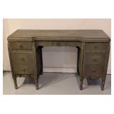 G - Vintage Green Painted Wooden Vanity Desk with Drawers