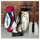 G - Golf Lot: 2 Bags, Assorted Clubs, FootJoy 10.5 Shoes, and Golf Ball Retriever