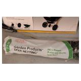 G - Lawn and Garden Tools Lot Including Spreader, Sprayer, Netting, and Lawn Cart