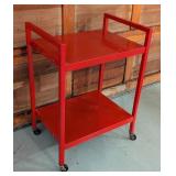 G - Red Metal Utility Cart with Two Shelves and Casters