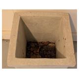 G - Square Cement Planter with Lion Head Relief, 12 Inch