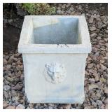 Y - Square Concrete Outdoor Planter with Lion Head Accents