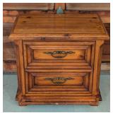 G - Vintage Wooden 2-Drawer Nightstand with Brass Handles