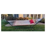 Y - Hatteras Hammocks Striped Fabric Hammock with Stand and Pillow